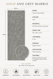 Marble Bathroom Wall Panels - Gold & Grey Marble - 240 x 60