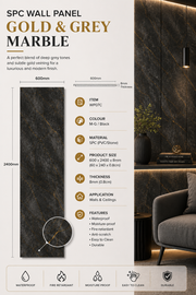 Marble Bathroom Wall Panels - Gold & Black Marble - 240 x 60
