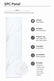 Marble Bathroom Wall Panels - White Marble - 240 x 60
