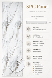 Marble Bathroom Wall Panels - Brown & White Marble - 240 x 60