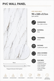 Large Marble Bathroom Wall Panels - White Marble - 240 x 90 (Pack of 2)