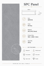 Large Marble Bathroom Wall Panels - Grey Marble - 240 x 90 (Pack of 2)