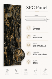 Large Marble Bathroom Wall Panels - Gold & Black Marble - 240 x 90 (Pack of 2)
