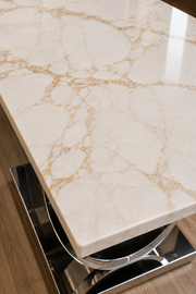 London Dining Table – Marble & Ceramic – Chrome U-Shaped Pedestal Base – 150/180/200cm