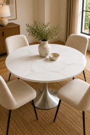 Bentley 0.9m Round Kasi Ceramic Dining Table – Chrome