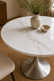 Bentley 0.9m Round Kasi Ceramic Dining Table – Chrome