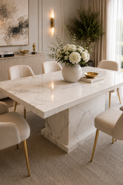 Marble Pedestal Dining Table – White Marble – 150 x 90 x 77cm