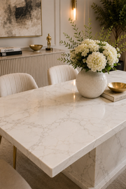 Marble Pedestal Dining Table – White Marble – 150 x 90 x 77cm