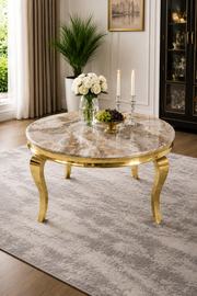 Lewis Gold Round Marble Dining Table – 130cm