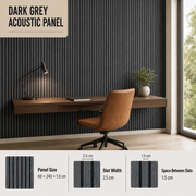 Slatted MDF Acoustic Wall Panels-Dark Grey- 240x60