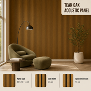 Slatted MDF Acoustic Wall Panels - Teak Oak - 240 x 60