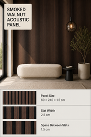 Slatted MDF Acoustic Wall Panels - Smoked Walnut - 240 x 60