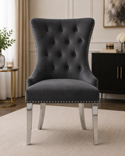 Chelsea Dining Chair – Lion Knocker – Chrome Legs – Velvet – 62 x 60 x 96cm