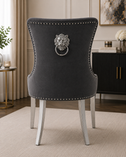 Chelsea Dining Chair – Lion Knocker – Chrome Legs – Velvet – 62 x 60 x 96cm