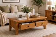 Torino Oak Coffee Table with 2 Drawers – 90 x 55 x 50cm