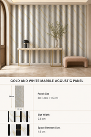 Marble Acoustic Wall Panels - Gold & White - 240 x 60