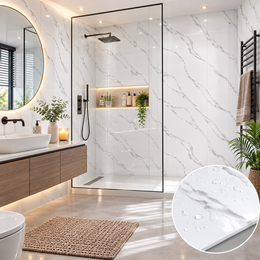 Large Marble Bathroom Wall Panels - White Marble - 240 x 90 (Pack of 2)