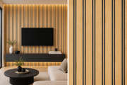 Wide Slat Black Groove PVC Waterproof Wall Panels - Dark Oak - 240 x 30 (Pack of 8)