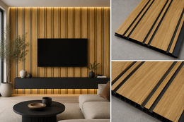 Wide Slat Black Groove PVC Waterproof Wall Panels - Dark Oak - 240 x 30 (Pack of 8)