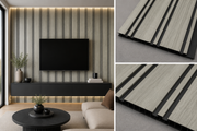 Wide Slat Black Groove PVC Waterproof Wall Panels - Grey - 240 x 30 (Pack of 8)