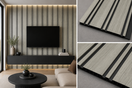 Wide Slat Black Groove PVC Waterproof Wall Panels - Grey - 240 x 30 (Pack of 8)