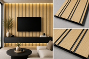 Wide Slat Black Groove PVC Waterproof Wall Panels - Oak - 240 x 30 (Pack of 8)