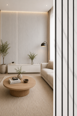 280cm Tall Marble Acoustic Wall Panels - White Marble - 280 x 60