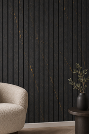 280cm Tall Marble Acoustic Wall Panels - Gold & Black Marble - 280 x 60
