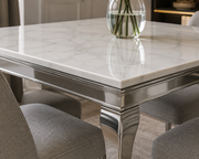 Lewis 1m Square Dining Table – White Marble – Chrome Legs – 100 x 100 x 75cm
