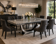 London Dining Table – Marble & Ceramic – Chrome U-Shaped Pedestal Base – 150/180/200cm