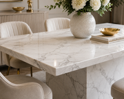 Marble Pedestal Dining Table – White Marble – 150 x 90 x 77cm