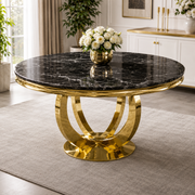 Chelsea Gold Round Marble Dining Table – 130cm