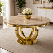 Chelsea Gold Round Marble Dining Table – 130cm