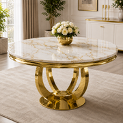 Chelsea Gold Round Marble Dining Table – 130cm