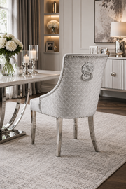 Roma Dining Chair – Lion Knocker – Chrome Legs – Velvet