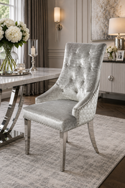 Roma Dining Chair – Lion Knocker – Chrome Legs – Velvet