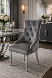 Roma Dining Chair – Lion Knocker – Chrome Legs – Velvet