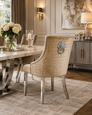 Roma Dining Chair – Lion Knocker – Chrome Legs – Velvet