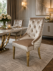 G-Roma Dining Chair – Lion Knocker – Gold Legs – Mink Velvet