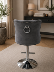 Chelsea Velvet Bar Stool – Chrome Base – Lion & Ring Knocker