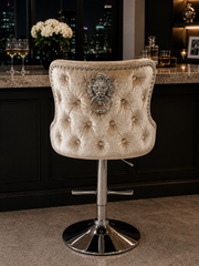 Lewis Bar Stool – Chesterfield Back & Lion Knocker – Chrome Base – 58 x 50 x 98cm