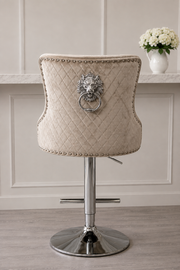 Mayfair Bar Stool – Shimmer Velvet – Lion Knocker – Chrome Base – 64 x 60 x 100cm