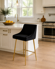 G-Milan Bar Stool – Gold Legs – Ribbed Velvet – 49 x 55 x 97cm