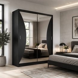 California Curved Mirror Sliding Wardrobe – 150cm & 203cm