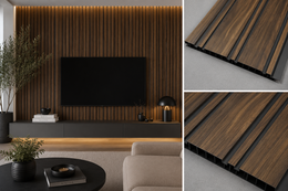 Wide Slat Black Groove PVC Waterproof Wall Panels - Walnut - 240 x 30 (Pack of 8)