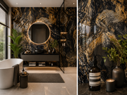 Large Marble Bathroom Wall Panels - Gold & Black Marble - 240 x 90 (Pack of 2)