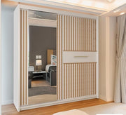 Lyllie White & Oak Striped Sliding Mirror Wardrobe – 150cm & 203cm