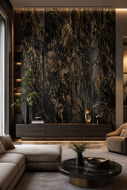 Large Marble Bathroom Wall Panels - Gold & Black Marble - 240 x 90 (Pack of 2)