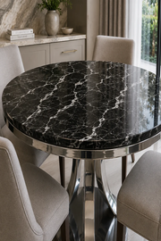 London 1.3m Round Dining Table – Marble – Chrome Pedestal Base – Ø130 x 75cm