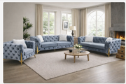 G-Paris Grey Shimmer Sofa 3+2+1 set with gold accent legs